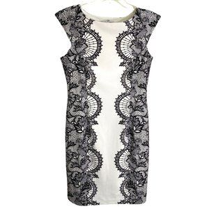 Maggy London Womens Black and Cream Sleeveless Lined Knit Sheath Dress Size 10